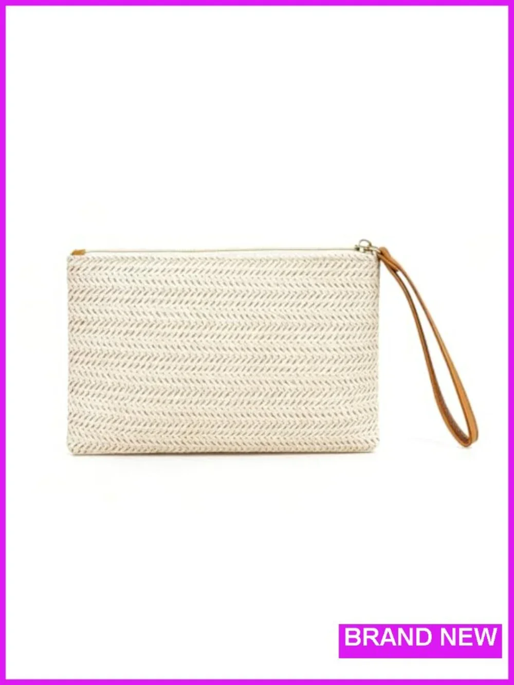 Straw Clutch Purse with Wrist Strap, Wristlet Wallet for Travel
